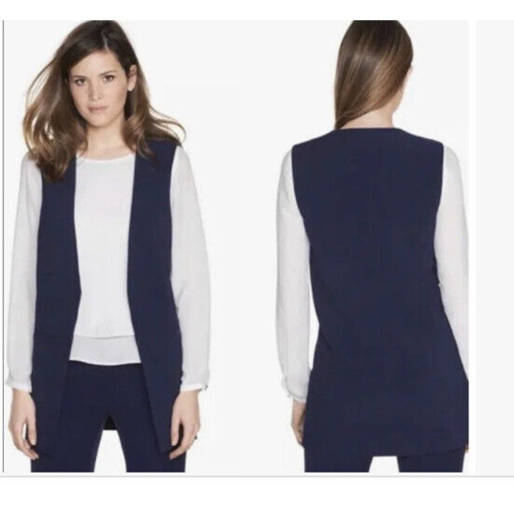 WHITE House Black Market Womens‎ Navy Blue Tuxedo Vest Size 10 Chic Office NWT